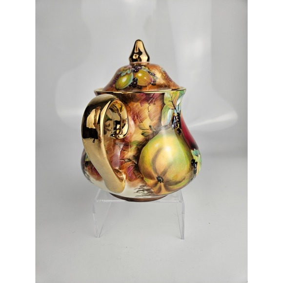 Royal Winton Evesham Teapot Bone China England Gold Trim Signed - Picture 6 of 12